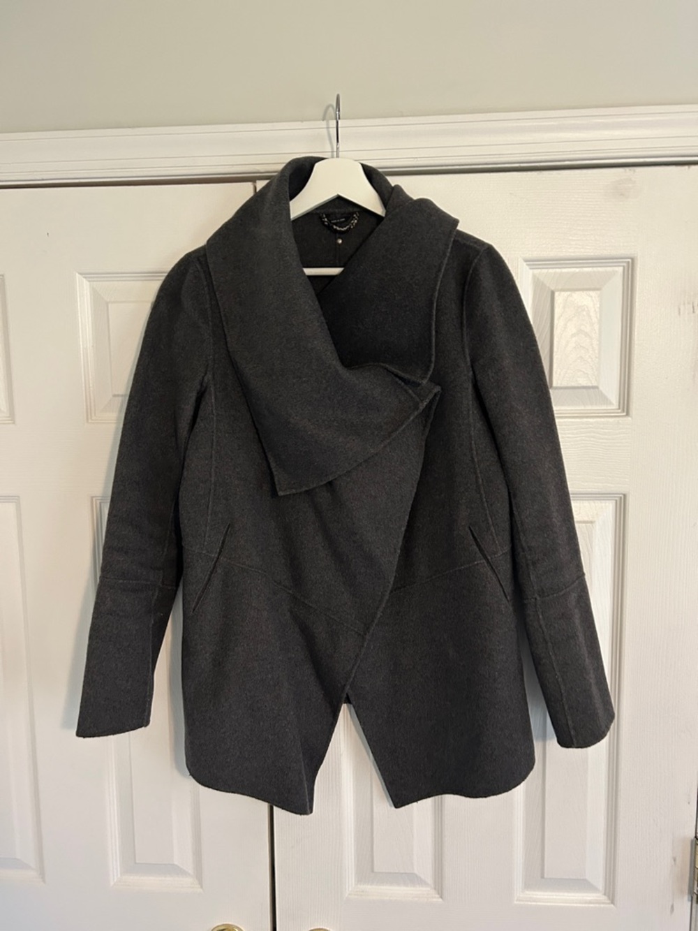 Women's Mackage Dark Gray Asymmetrical Wool Blend Coat